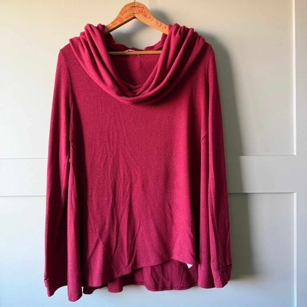 Michael Stars Cowl Neck Top Women Large Burgundy Long Sleeve Casual Classic